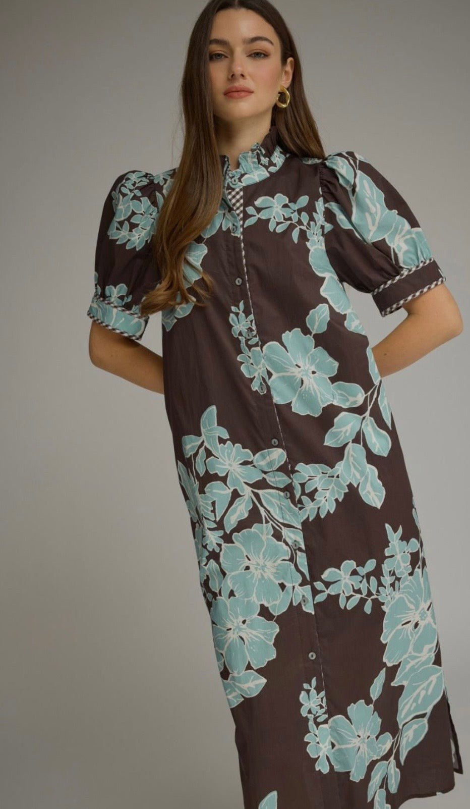 Chocolate Mint Garden Midi Dress