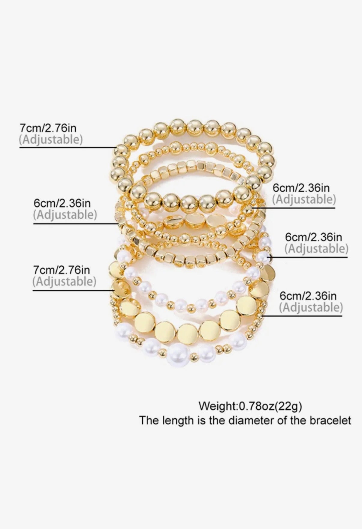 Gold Pearl Beaded Minimalist
Multi Layer Elastic Bracelets