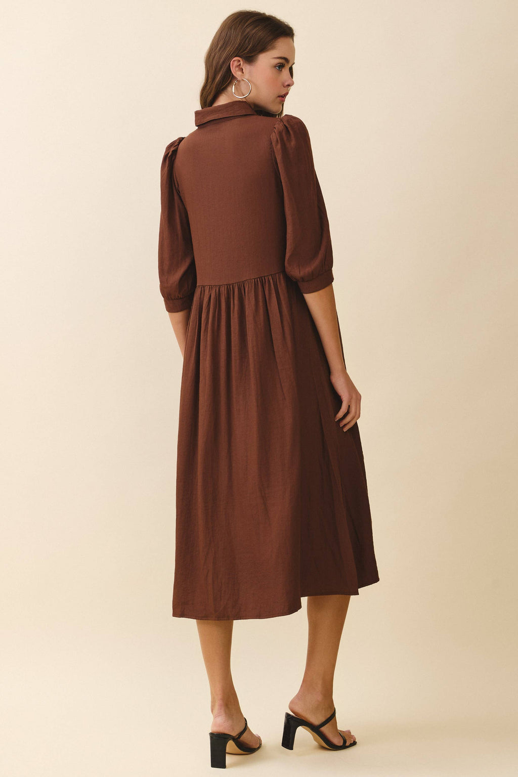 The Autumn Edit Brown Pintuck Midi Dress