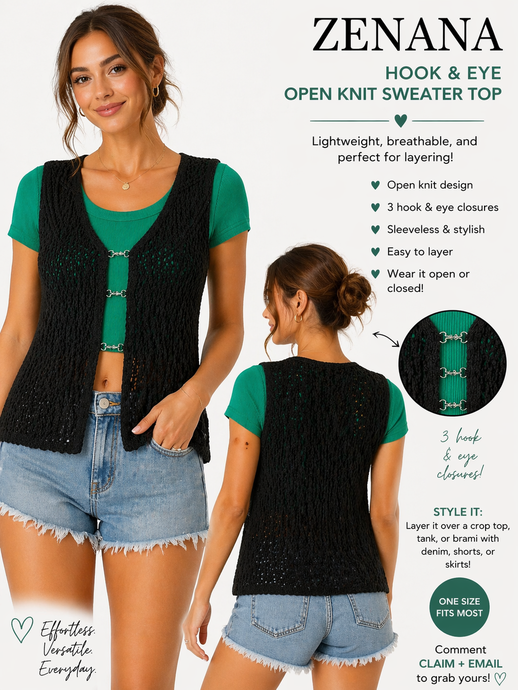 ZENANA Hook & Eye Sweater Vest