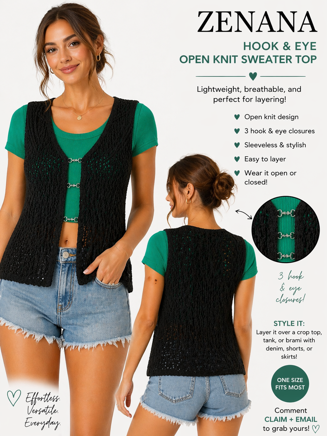 ZENANA Hook & Eye Sweater Vest