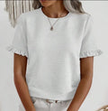 Ruffle Sleeve Round Neck Textured White Top