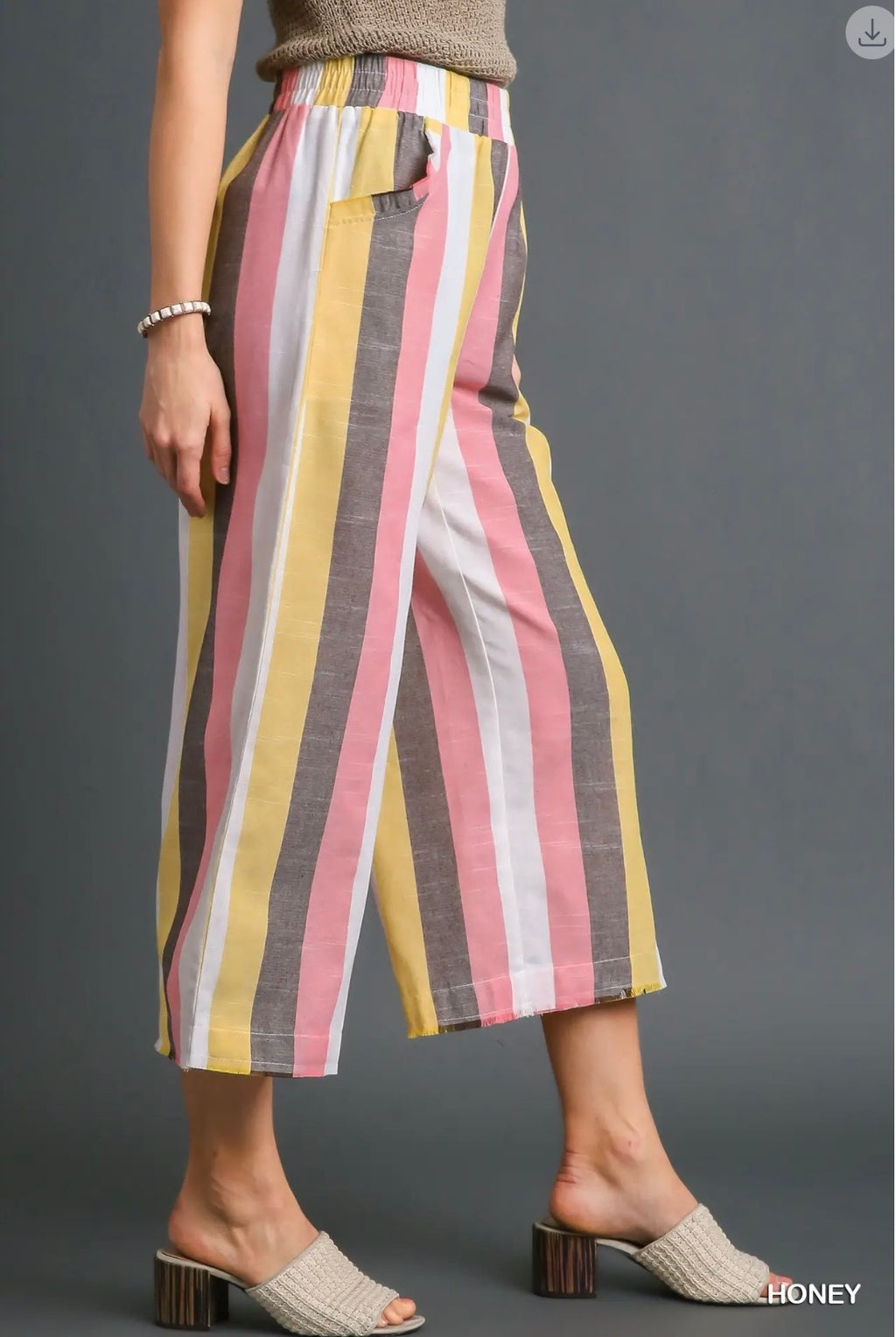Umgee Striped Multi-Color Wide Leg Elastic Waistband Bottoms