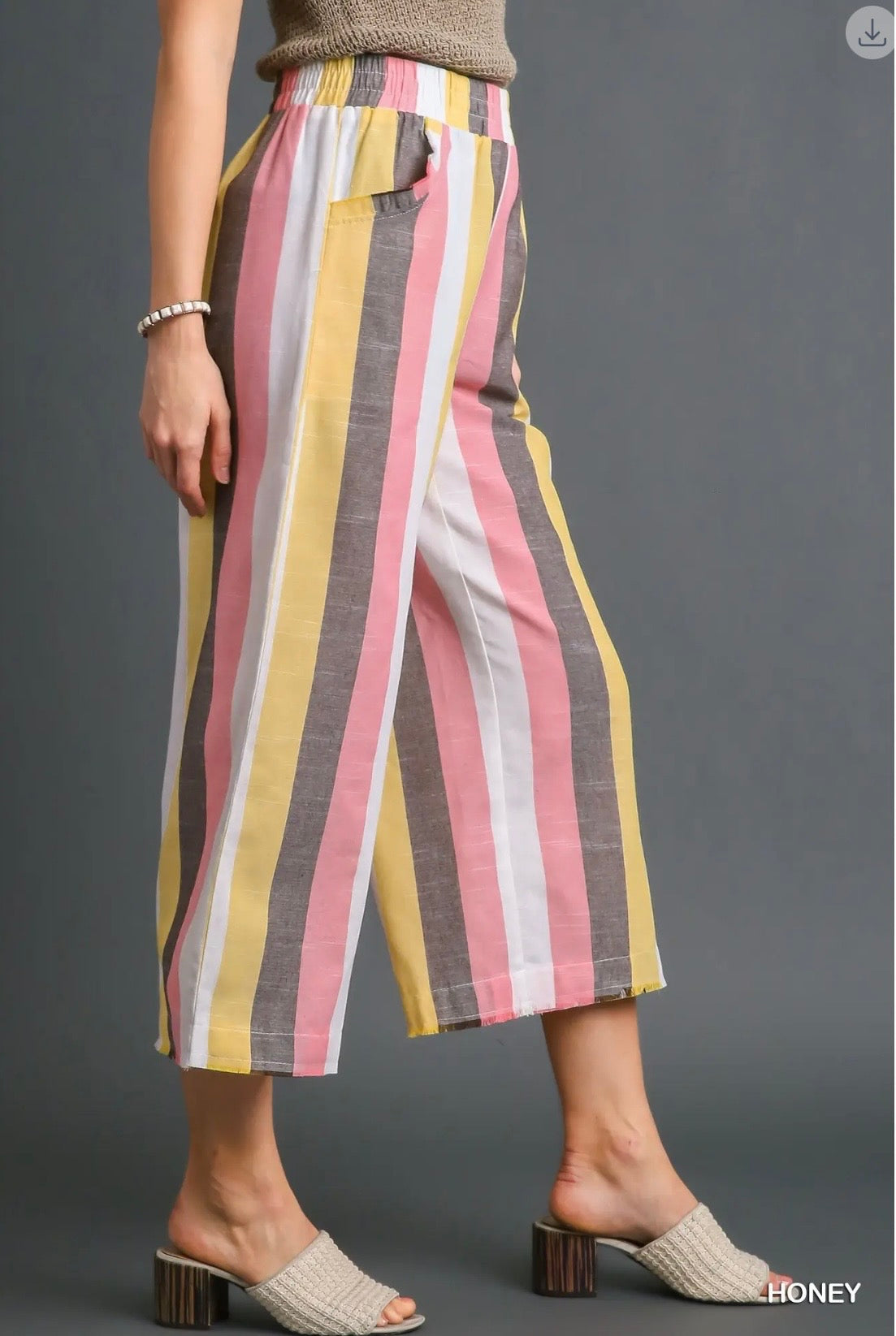 Umgee Striped Multi-Color Wide Leg Elastic Waistband Bottoms
