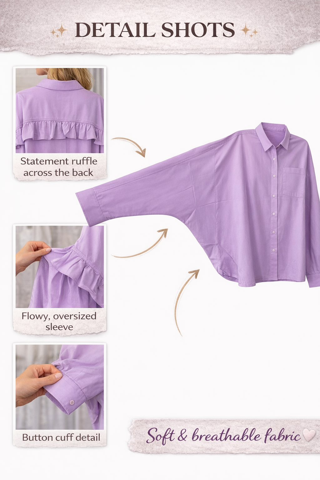 Lavender Ruffle Blouse – Soft & Flowy Fit- Only 1 Small Available