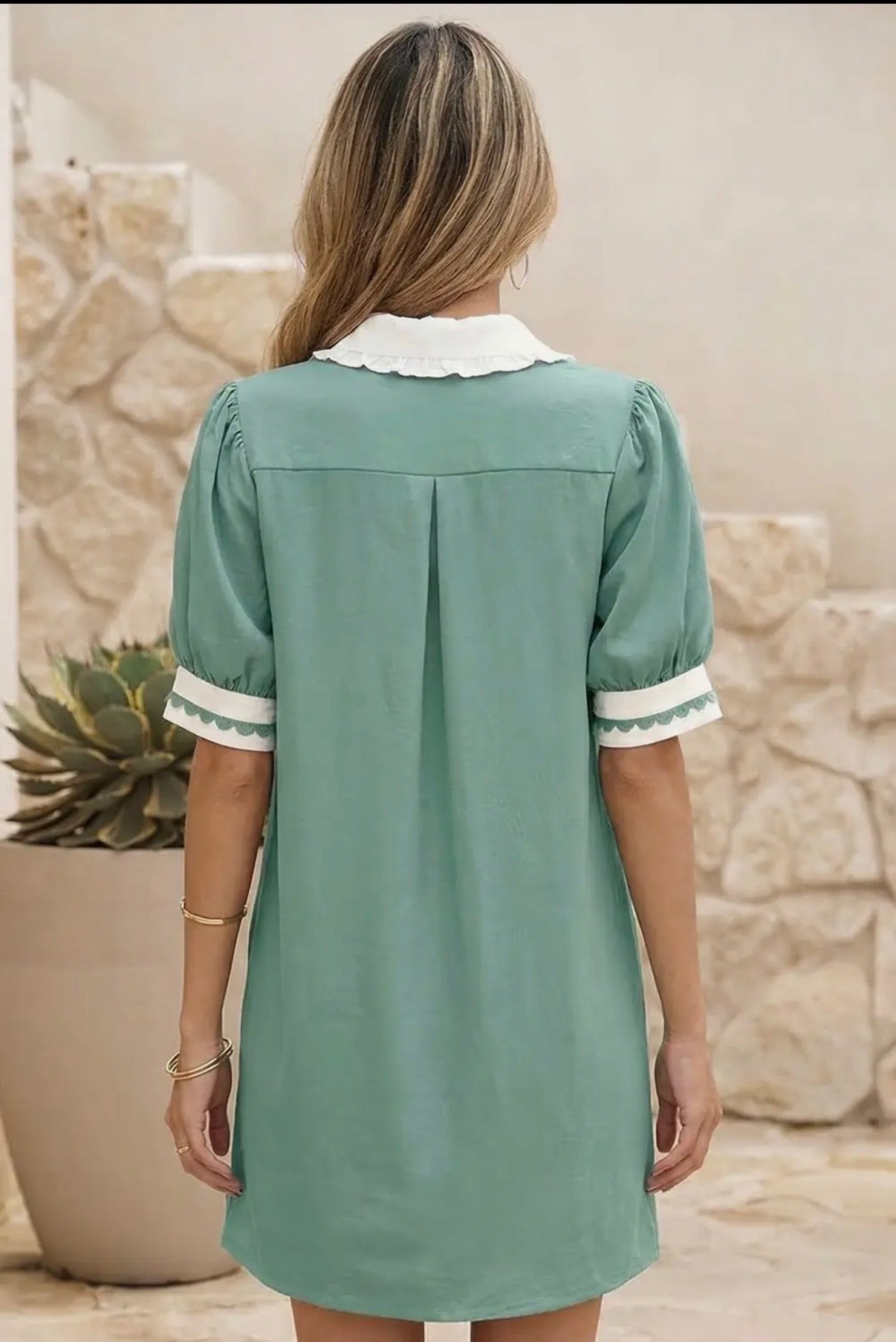 Colorblock Cotton Puff Sleeve Dress
