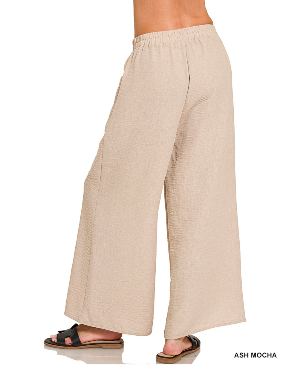 ZENANA ASH MOCHA WOVEN AIRFLOW ELASTIC
WAISTBAND PANTS