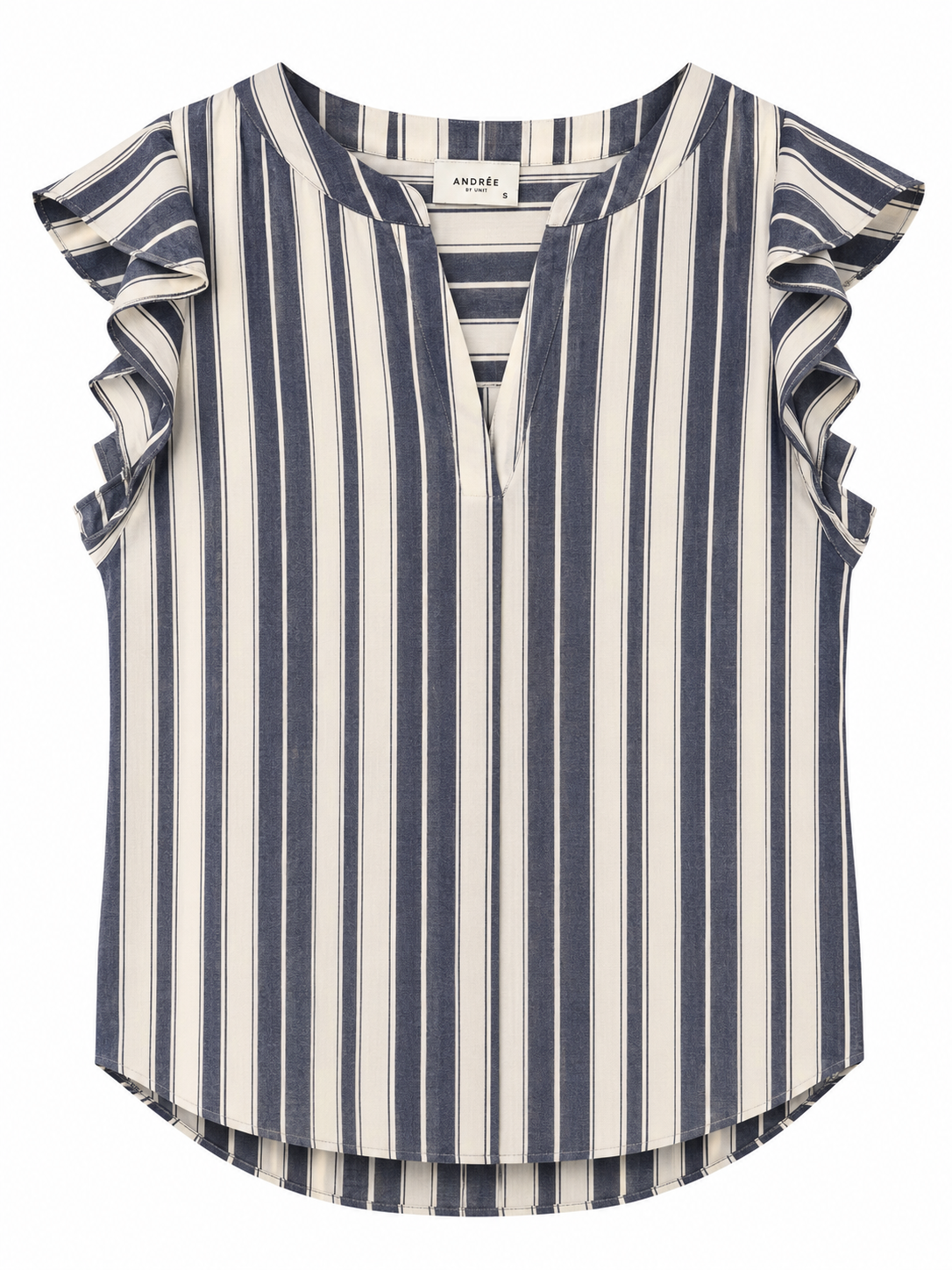 Curvy Coastal Stripe Ruffle Blouse
