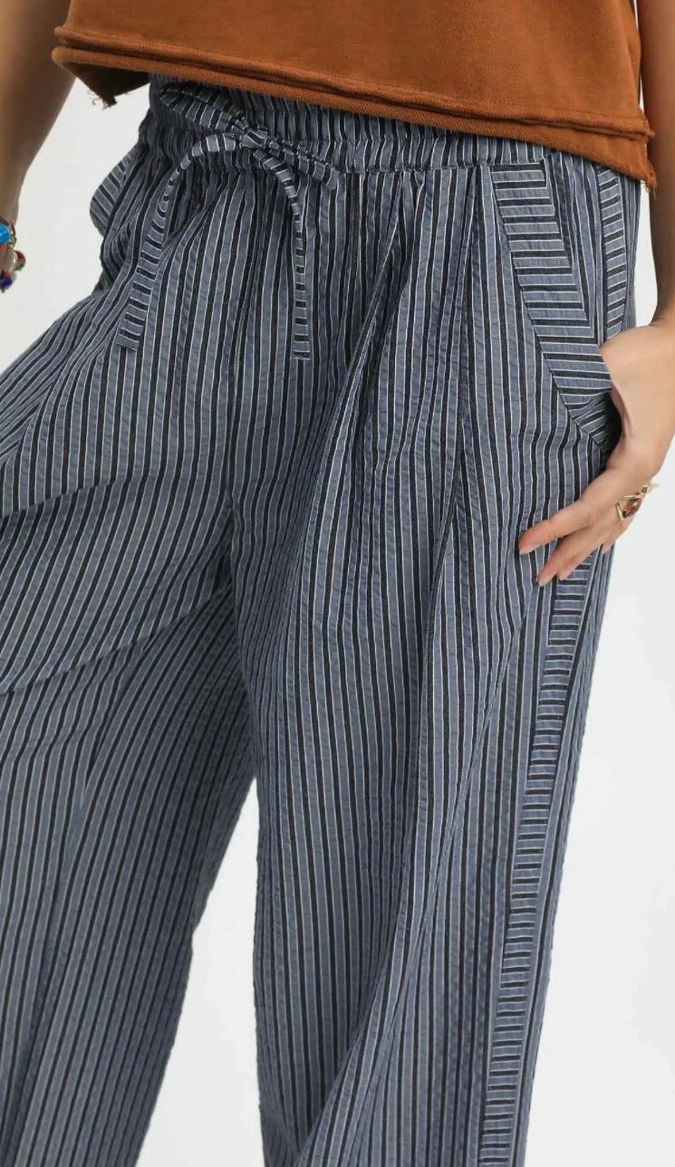 Easy Going Striped Wide Leg Pants – Navy