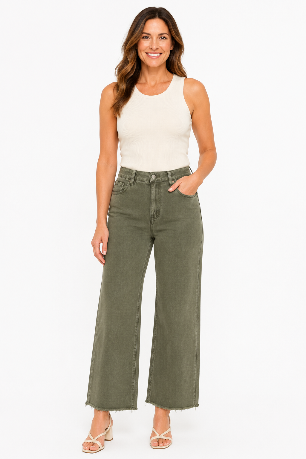 The Olive You Forever High-Rise Wide-Leg Jeans