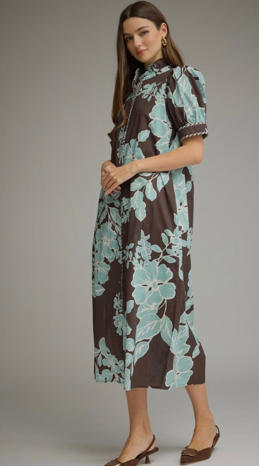 Chocolate Mint Garden Midi Dress