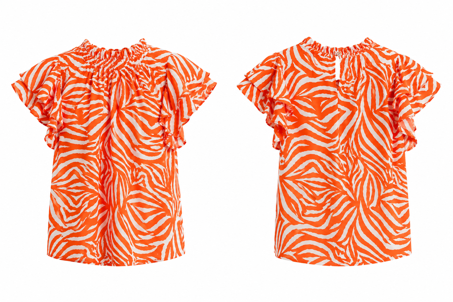 Jodifl Orange Zebra Print Ruffle Sleeve Blouse