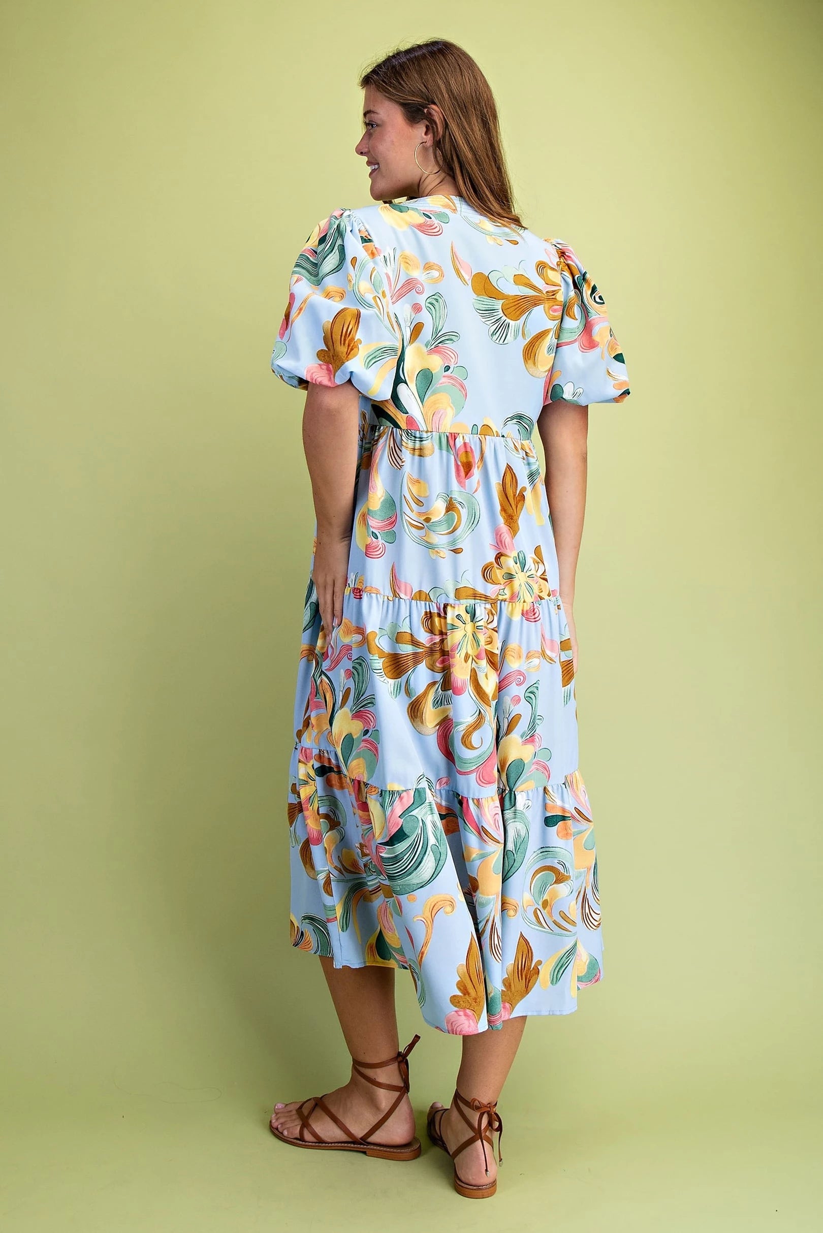 Sky Mix Tiered Midi Dress