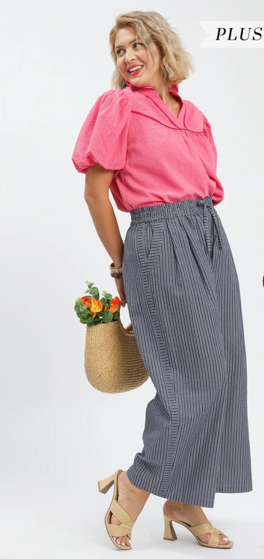 Easy Going Striped Wide Leg Pants – Navy
