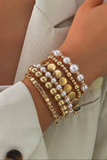 Gold Pearl Beaded Minimalist
Multi Layer Elastic Bracelets