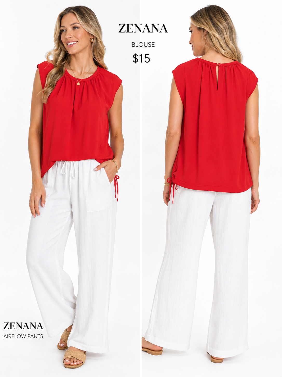 Zenana Red Hot Tie-Side Sleeveless Blouse