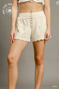 Umgee Ecru Scalloped High-Waisted Short