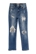 Risen Sequin Patch Distressed Cropped Wide Leg Jeans – Size 5/27