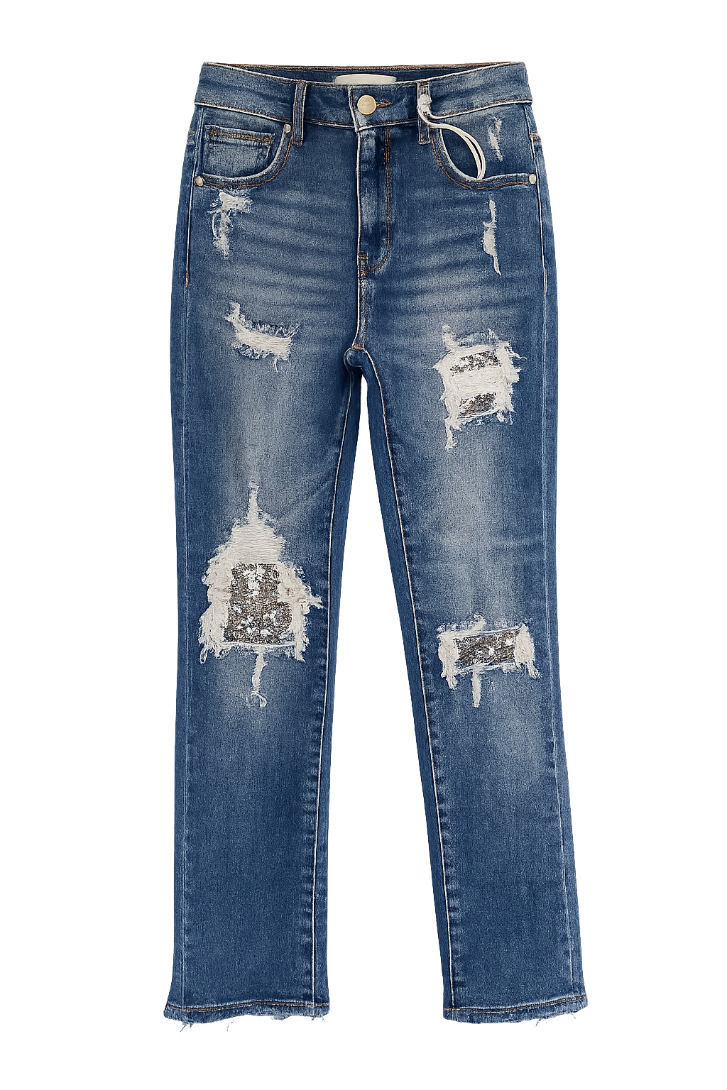 Risen Sequin Patch Distressed Cropped Wide Leg Jeans – Size 5/27