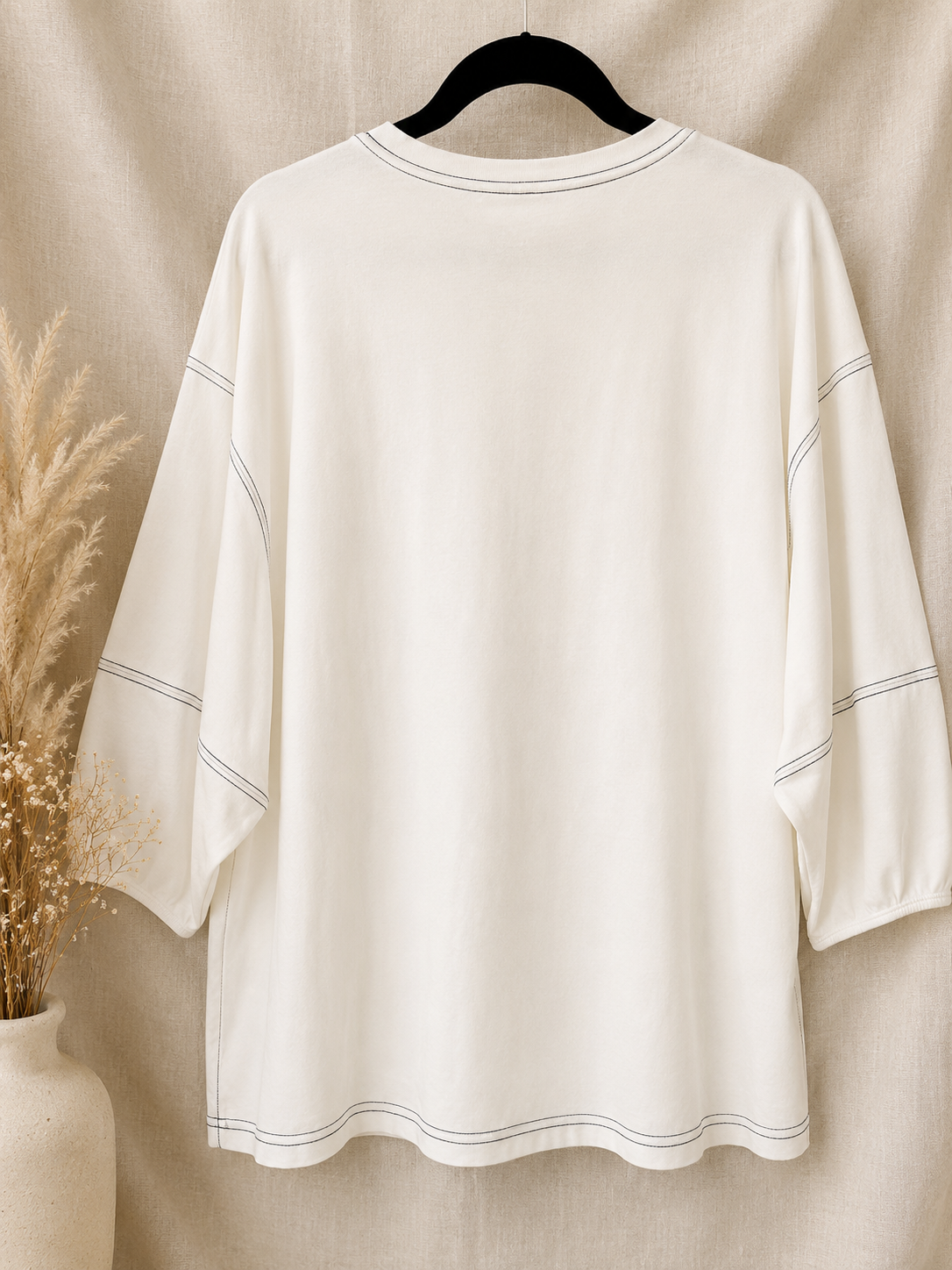 Simply Stitched Contrast Top – White