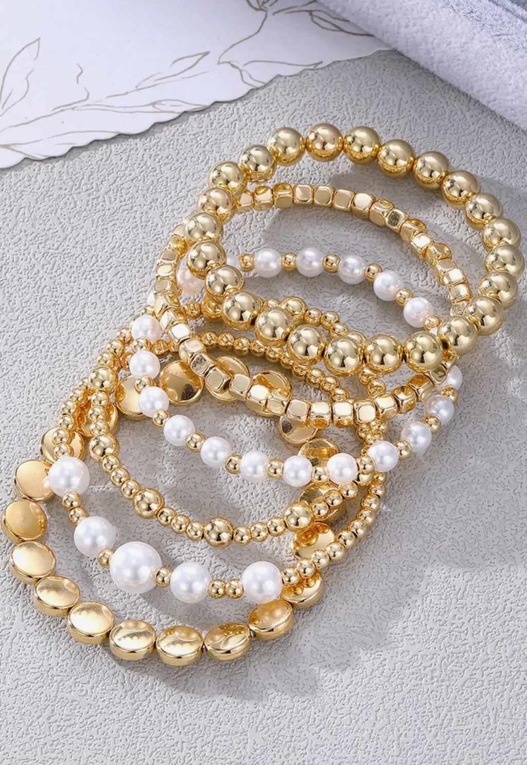 Gold Pearl Beaded Minimalist
Multi Layer Elastic Bracelets