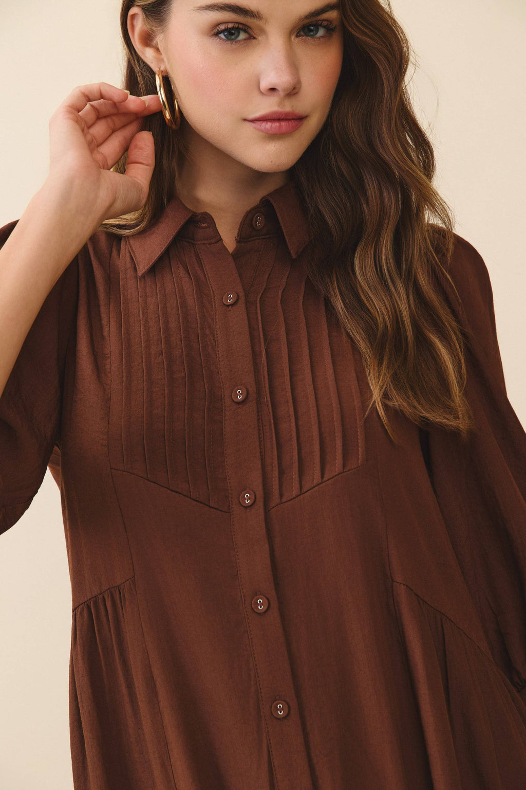 The Autumn Edit Brown Pintuck Midi Dress