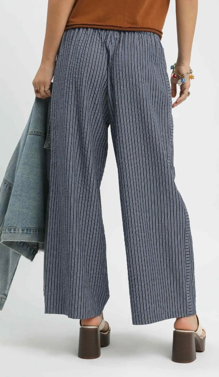 Easy Going Striped Wide Leg Pants – Navy