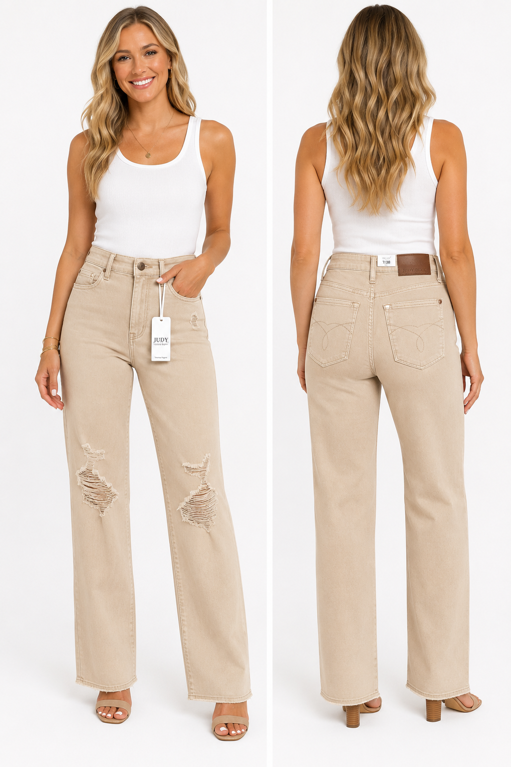 Judy Blue High Waist Bone 90’s Straight Distressed Jeans
