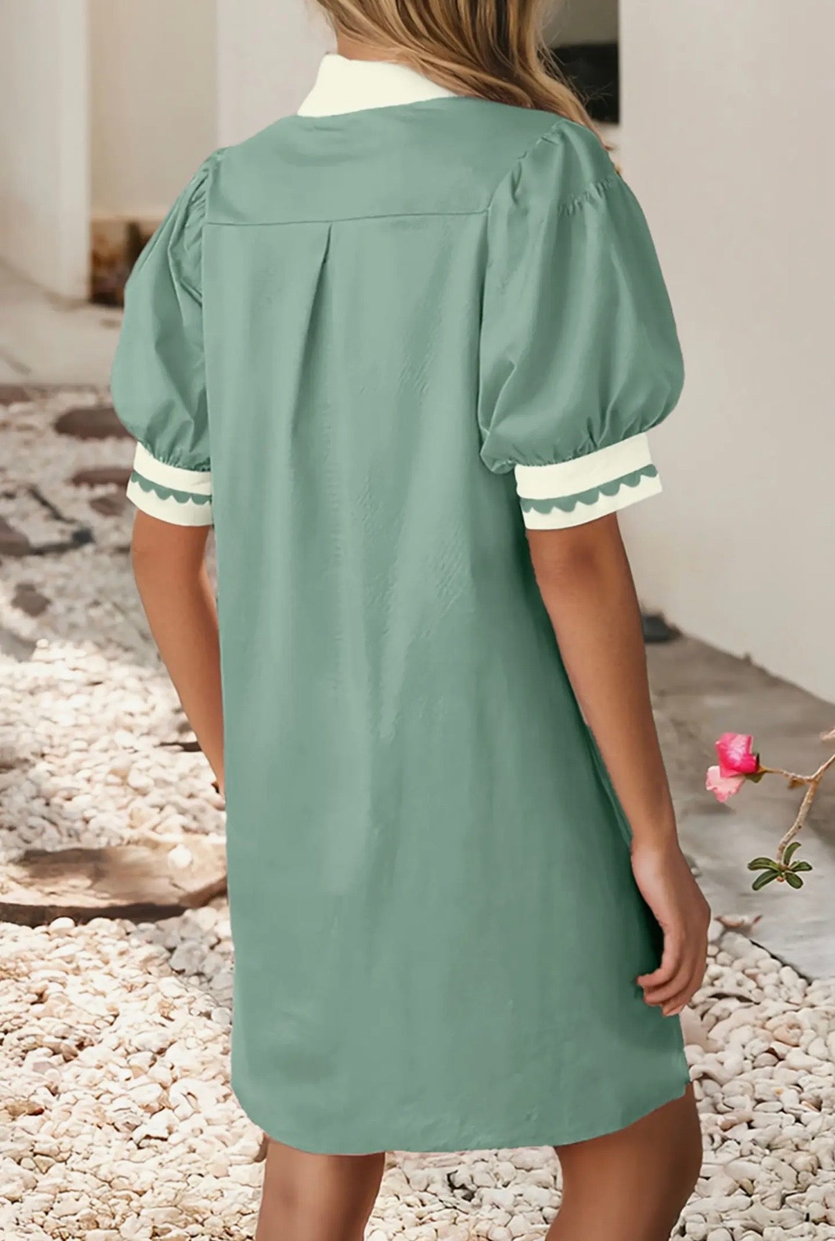 Colorblock Cotton Puff Sleeve Dress
