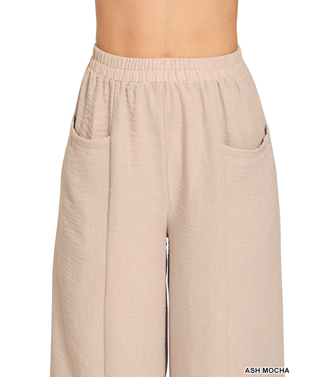 ZENANA ASH MOCHA WOVEN AIRFLOW ELASTIC
WAISTBAND PANTS