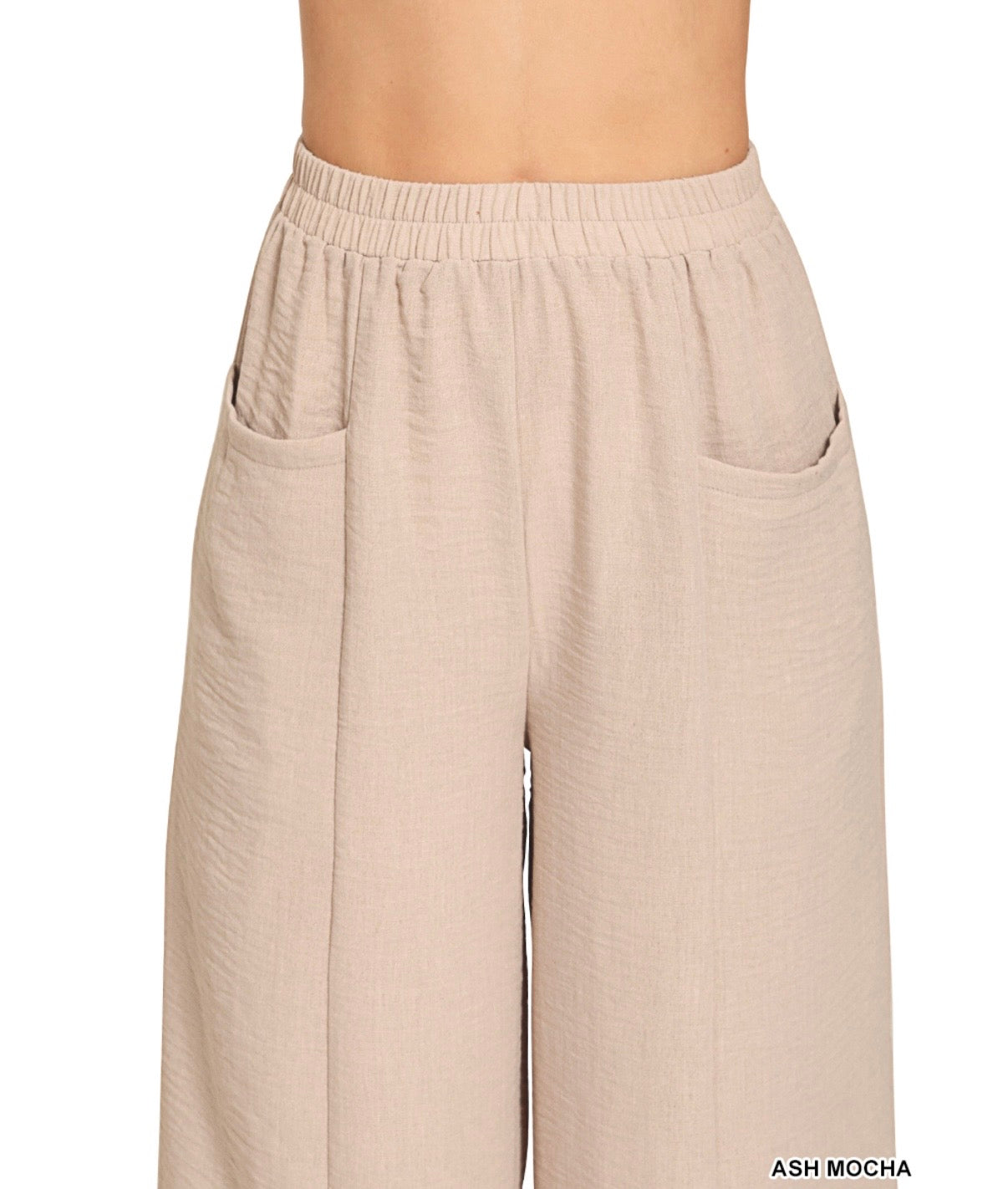 ZENANA ASH MOCHA WOVEN AIRFLOW ELASTIC
WAISTBAND PANTS