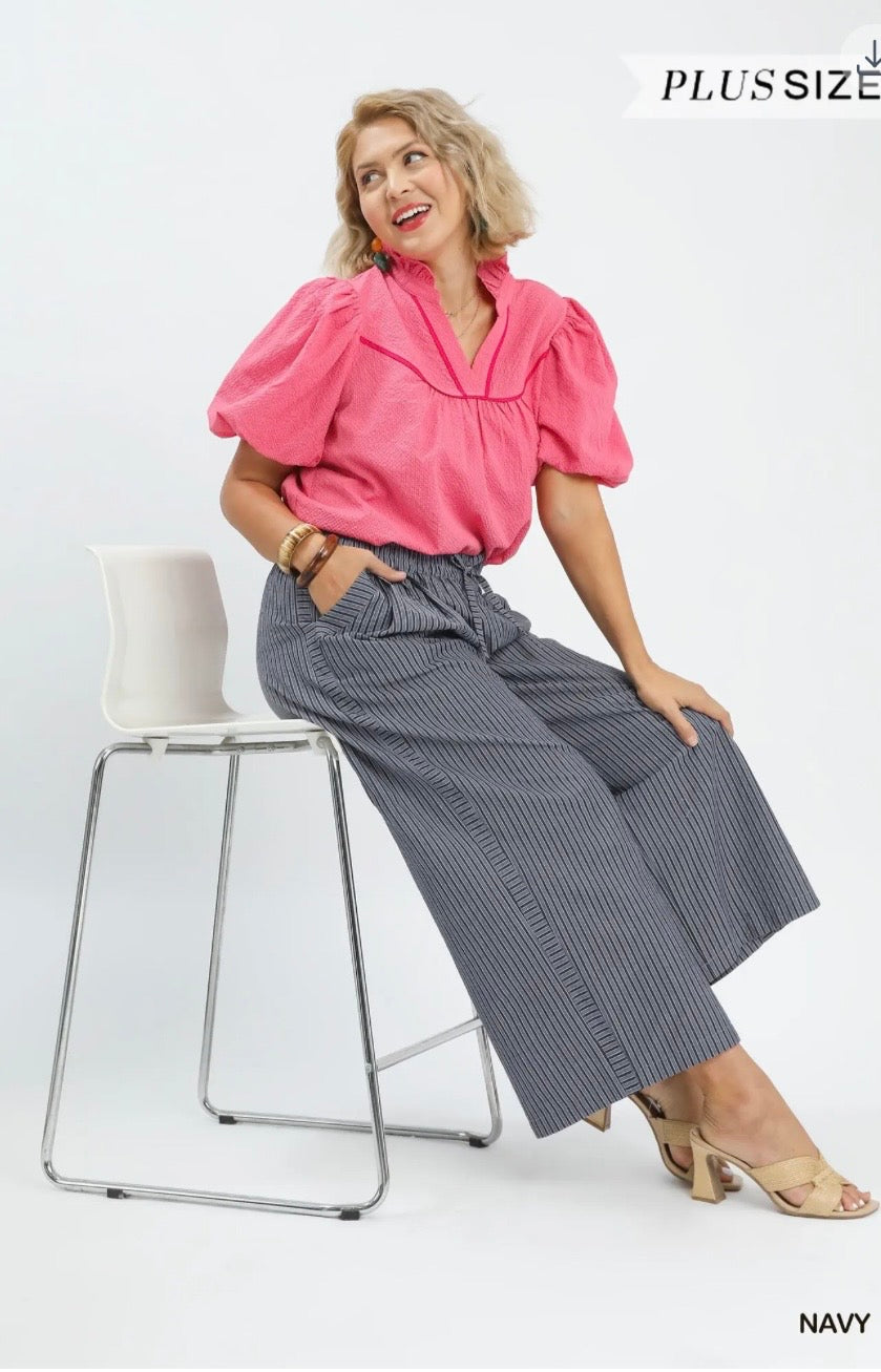 Easy Going Striped Wide Leg Pants – Navy