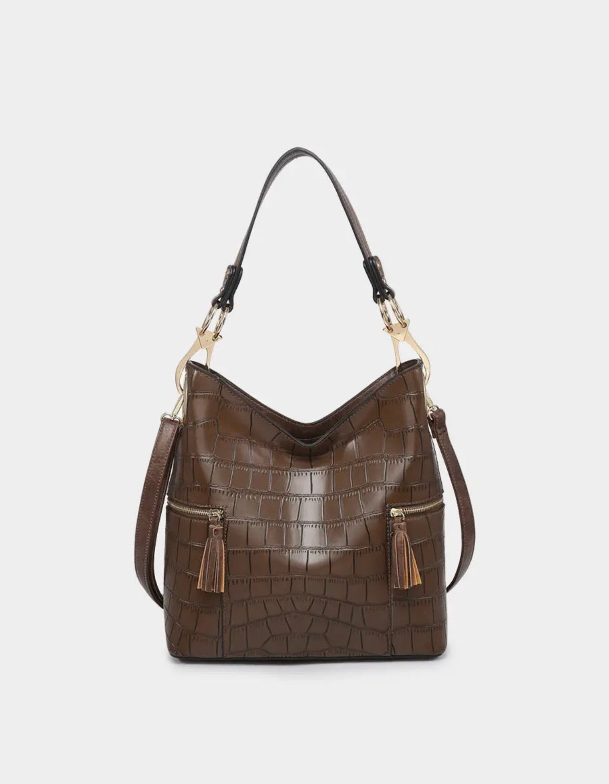 Rochelle Crocodile Print Hobo Bag in Black, Cognac, Brown