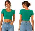 Zenana Casual Ribbed Scoop Neck Cropped Slim Basic Short Sleeve T-Shirt Top