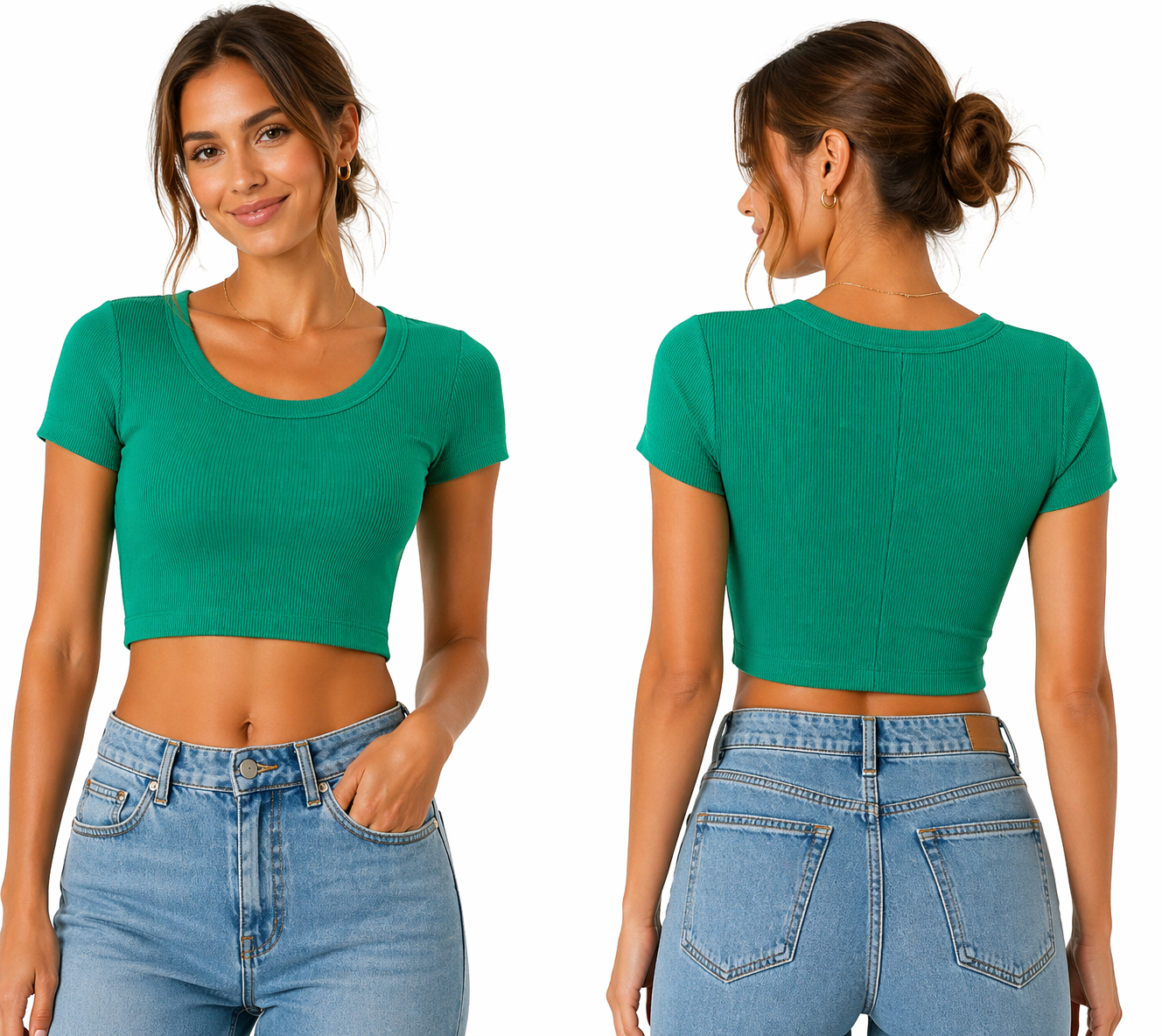 Zenana Casual Ribbed Scoop Neck Cropped Slim Basic Short Sleeve T-Shirt Top