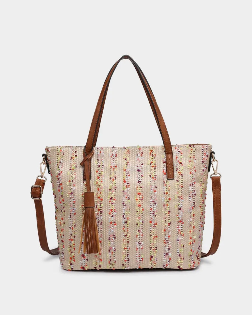 August 2 Tone Multi-Stripe & Chevron Tote Bag
