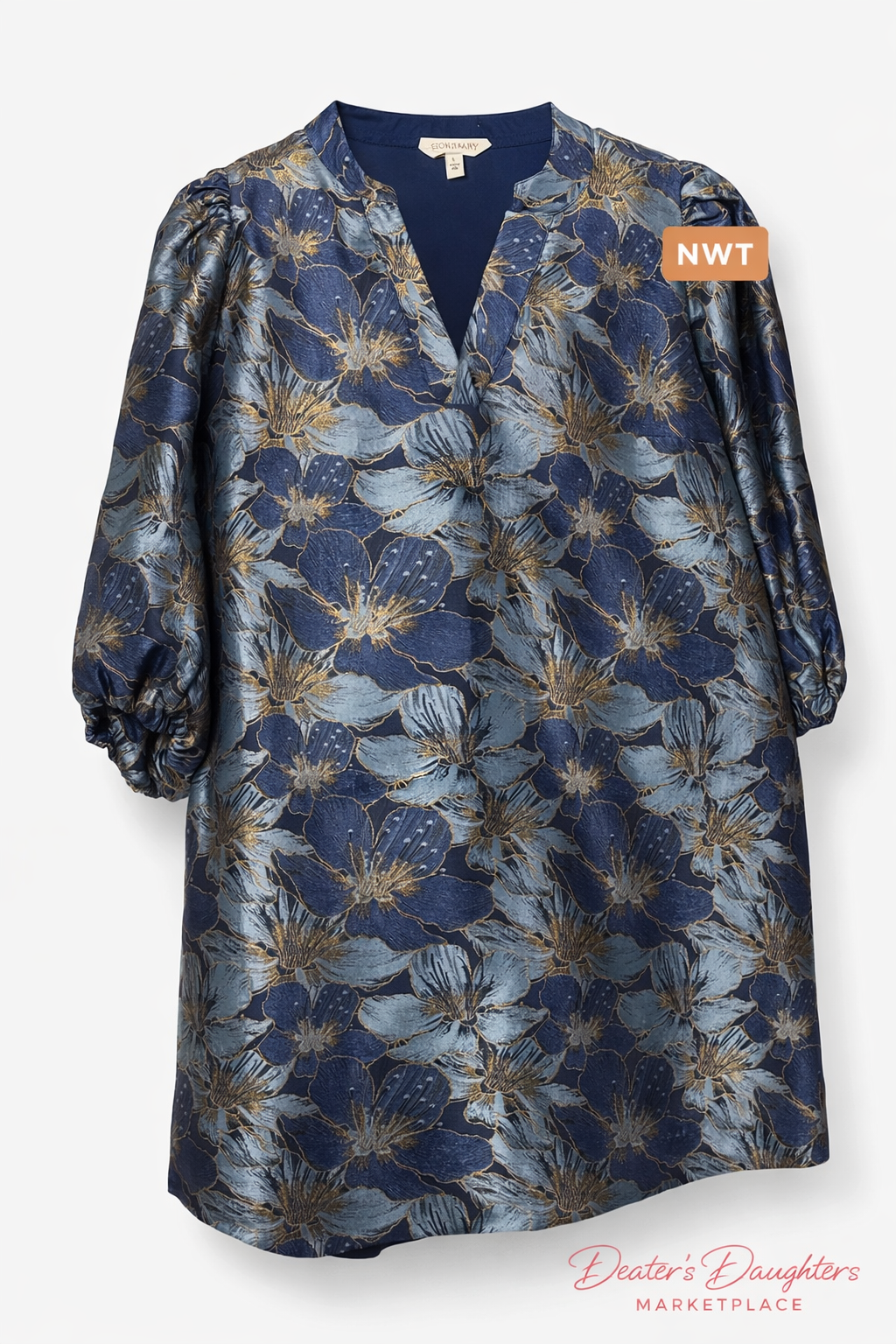 Crown & Ivy Blue/Gold Jacquard Dress