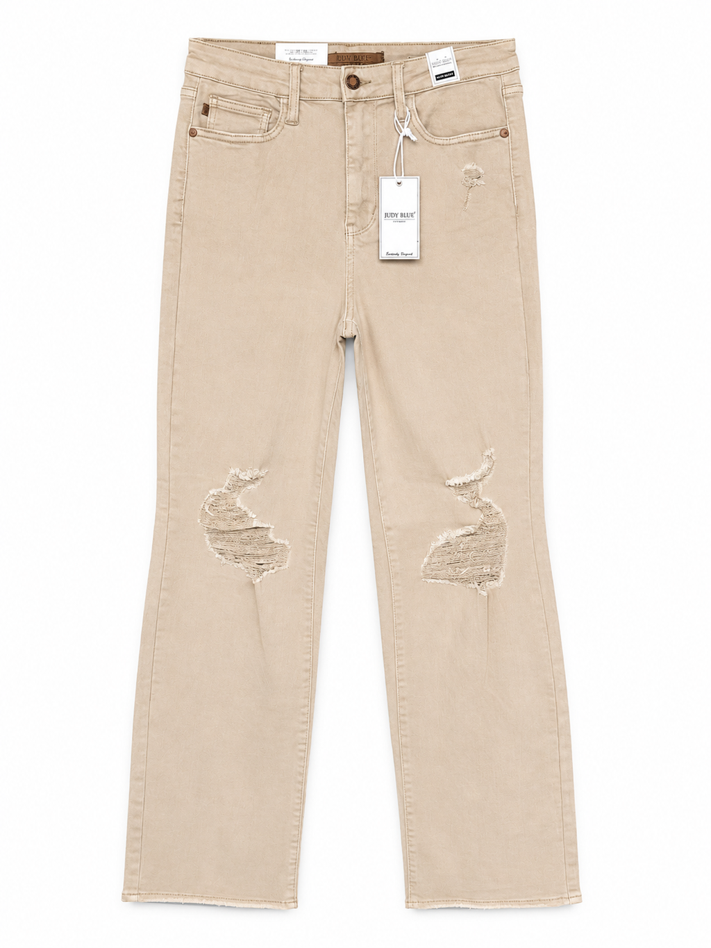 Judy Blue High Waist Bone 90’s Straight Distressed Jeans