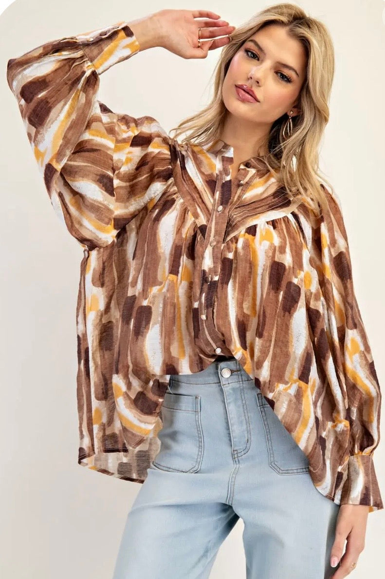 Toasted Coconut Abstract Blouse