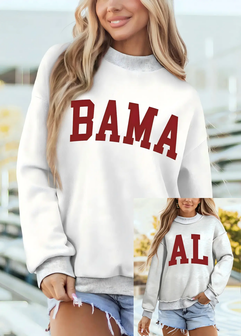 Reversible Game Day Mock Neck Sweatshirt: Light Grey / 65%Polyester+35%Cotton