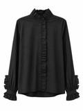 Ruffle Romance Button-Up Blouse – Black