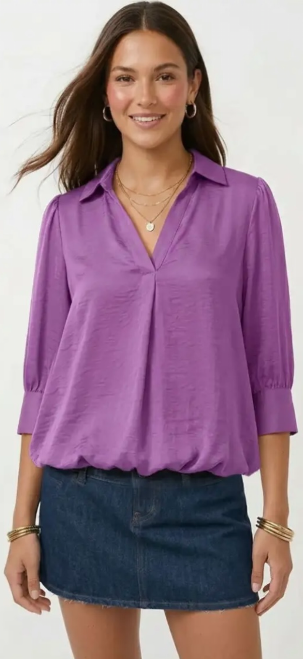 Lilac Love Bubble Hem Blouse – Deep Lilac