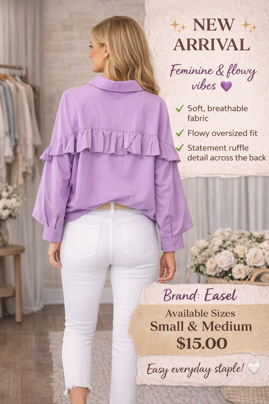 Lavender Ruffle Blouse – Soft & Flowy Fit- Only 1 Small Available