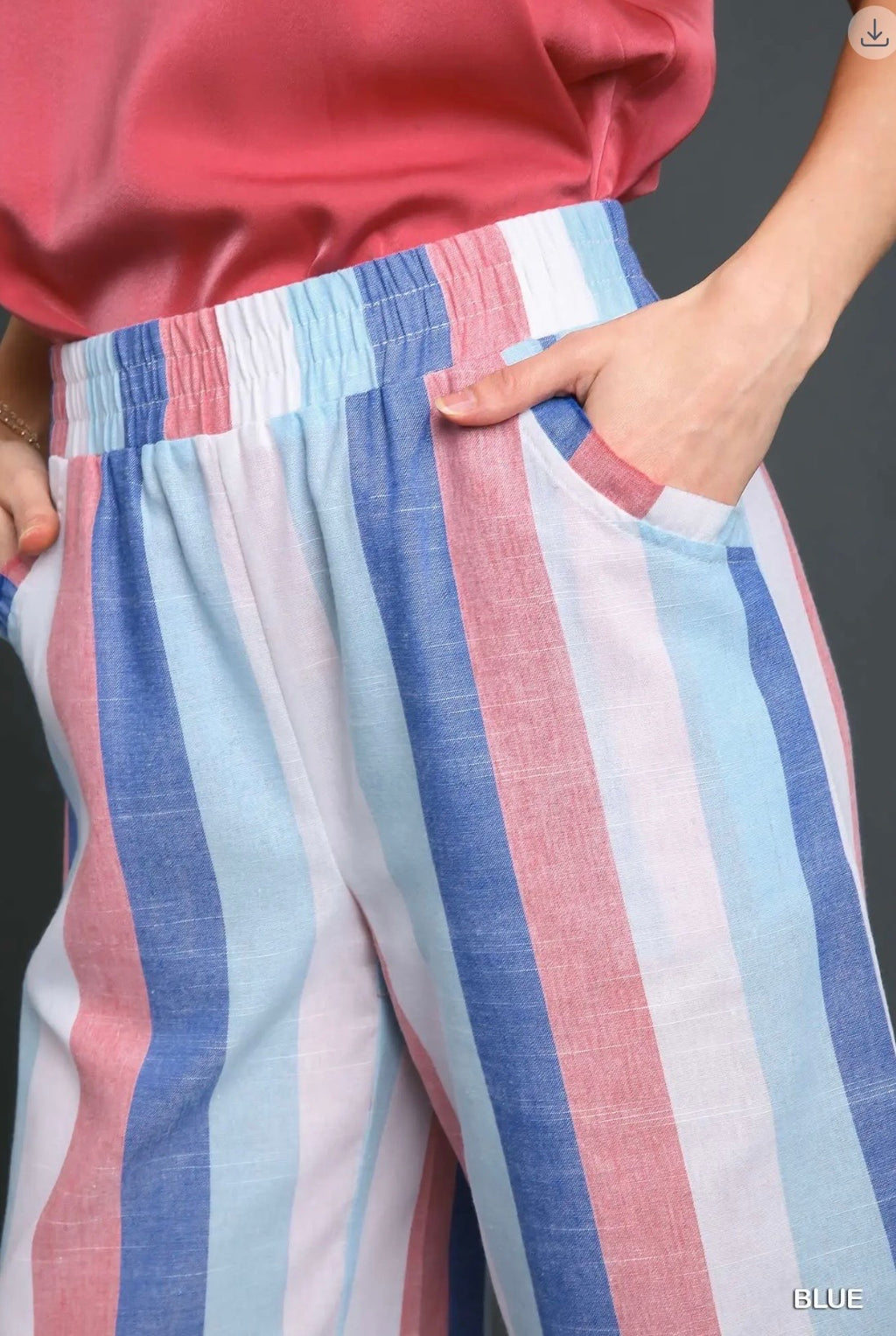 Umgee Striped Multi-Color Wide Leg Elastic Waistband Bottoms