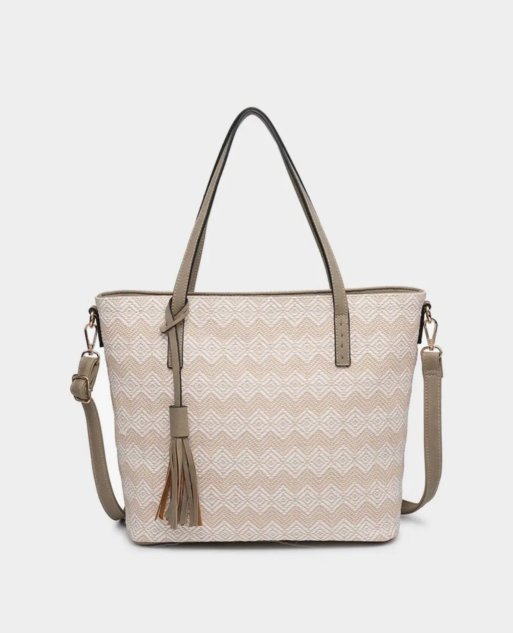 August 2 Tone Multi-Stripe & Chevron Tote Bag