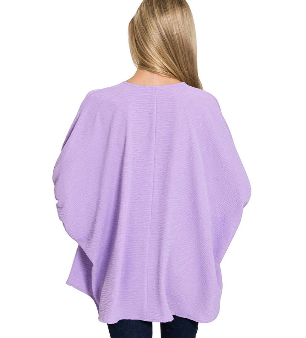 Zenana WOVEN AIRFLOW V-NECK PUFF HALF SLEEVE TOP