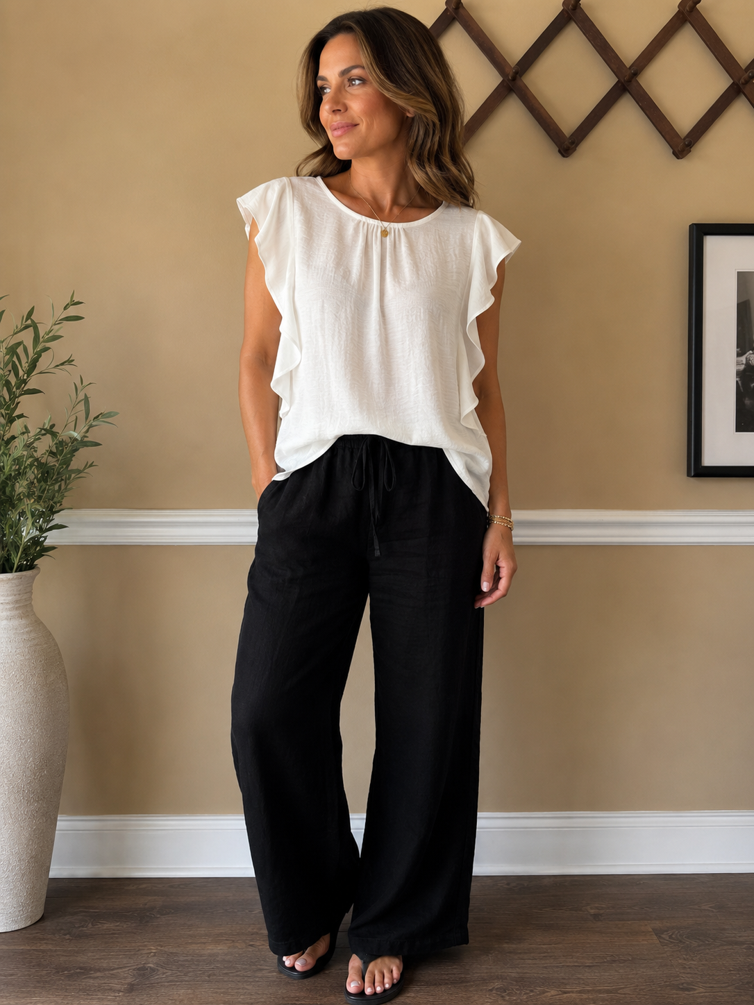 Les Amis White Ruffle Blouse