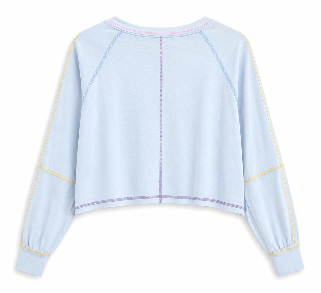 Peach Love Contrast Stitch Cropped Top