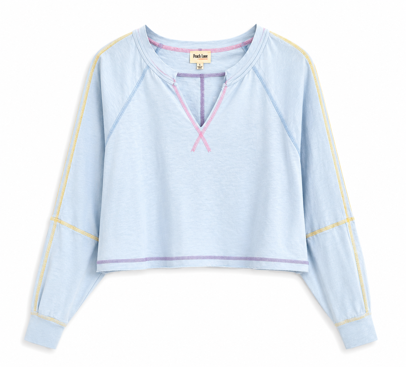 Peach Love Contrast Stitch Cropped Top