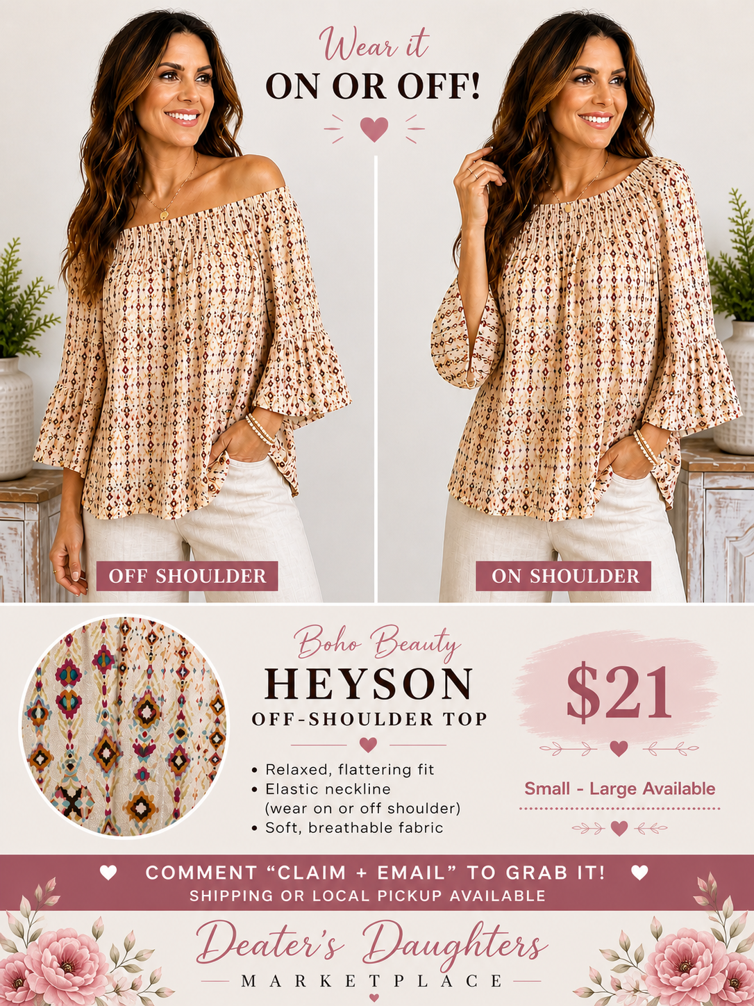 Boho Beauty Off or On Shoulder Top